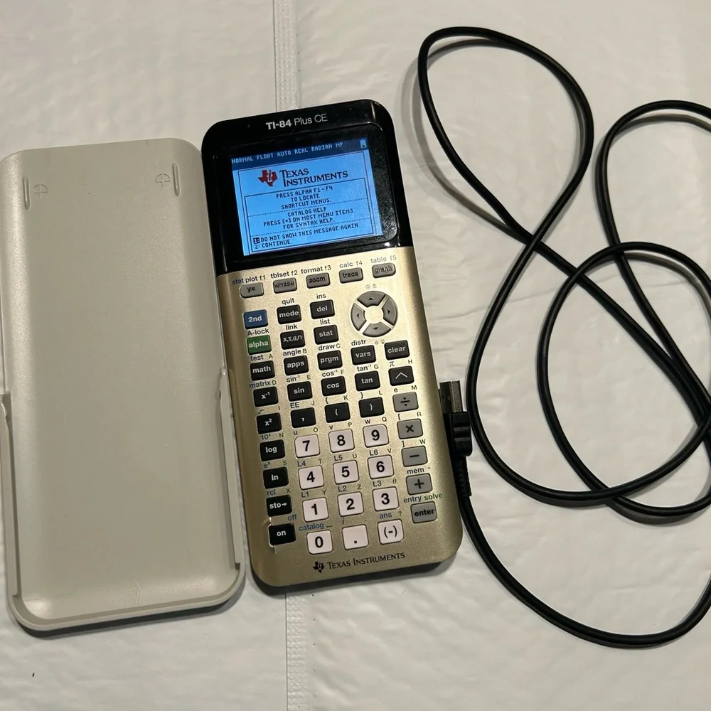 Texas Instruments TI-84 Plus CE Graphing Calculator Tested WITH Case Cable Gold